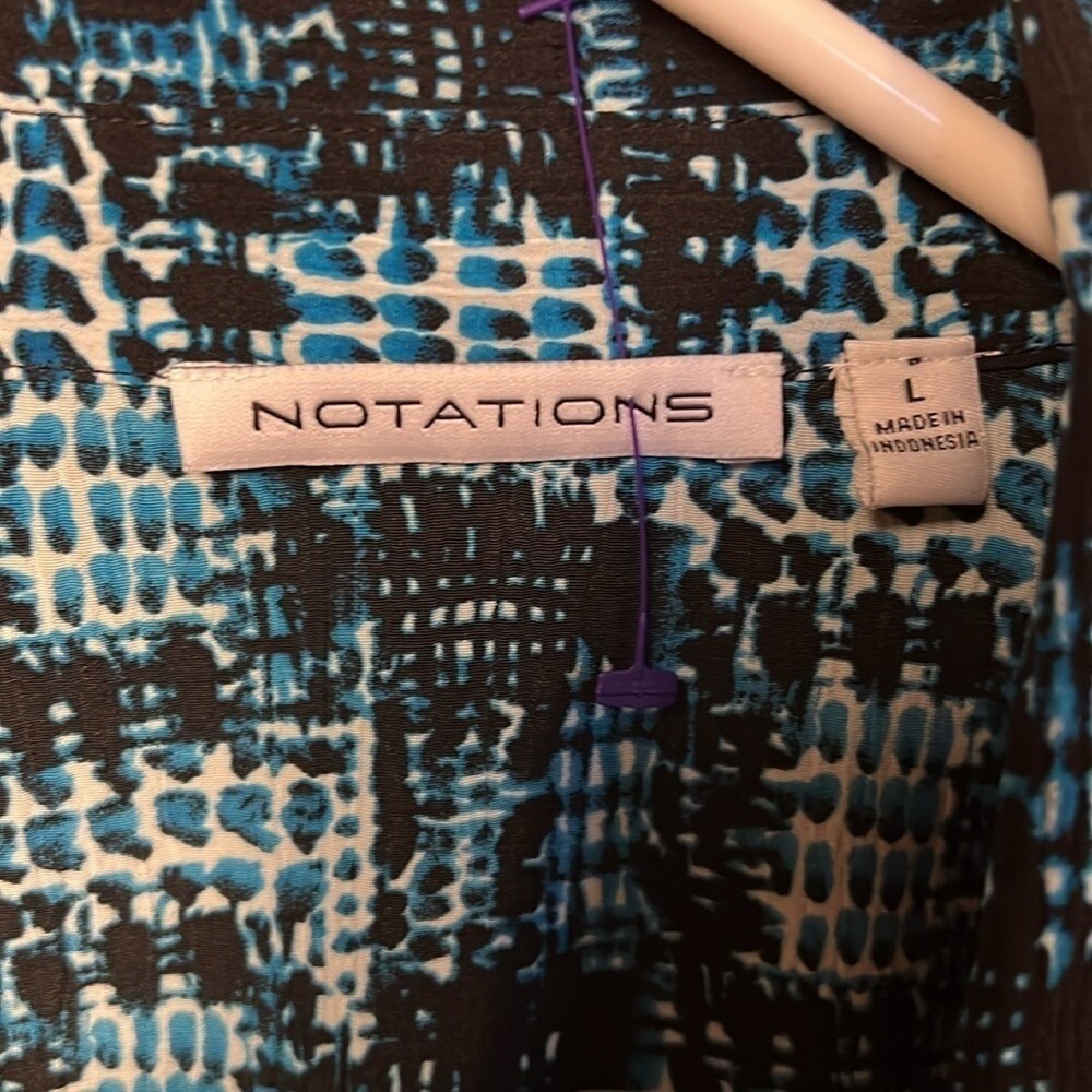 Notations Womens Blue Black Geometric 2 Piece Blouse and Tank Set L Business Mod - Picture 3 of 7